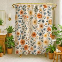1/4pcs Vintage Flower & Wild Grass Themed Bathroom Set, Including Shower Curtain, Bath Mat, U-Shaped Toilet Lid Cover, Waterproof Shower Curtain For Bathroom Decor, Modern Style Curtain Partition, No Drilling Required, Polyester, Machine Washable Back To School - Multicolor - View 2
