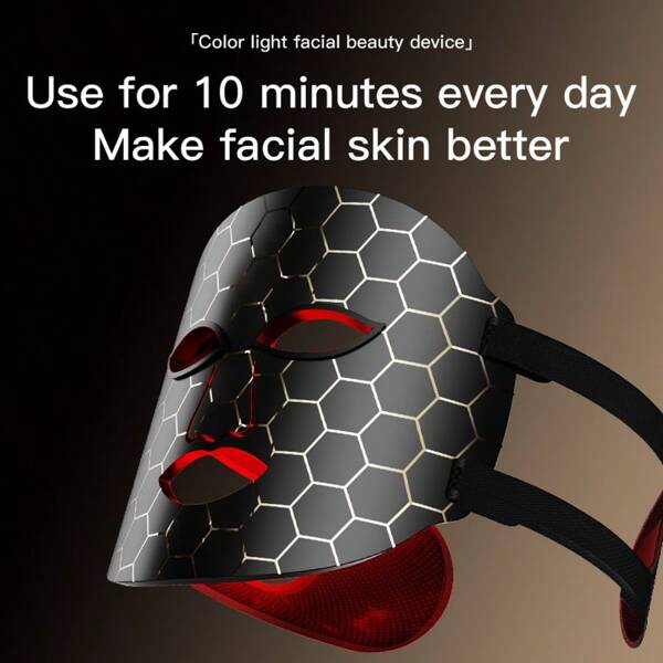 Máscara de cuidado de la piel con luz de color LED, máscara facial portátil con 7 modos de luz roja, azul, naranja y roja, 96 LED para cobertura completa del rostro, uso doméstico, con control remoto recargable, capacidad de batería de 800mAh