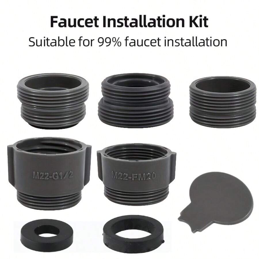 水龙头起泡器适配器套装，塑料水龙头起泡器连接器，22-24 号内/外螺纹转换器，通用螺纹标准，水龙头配件无需电力或电池 - 灰色 - 查看 1