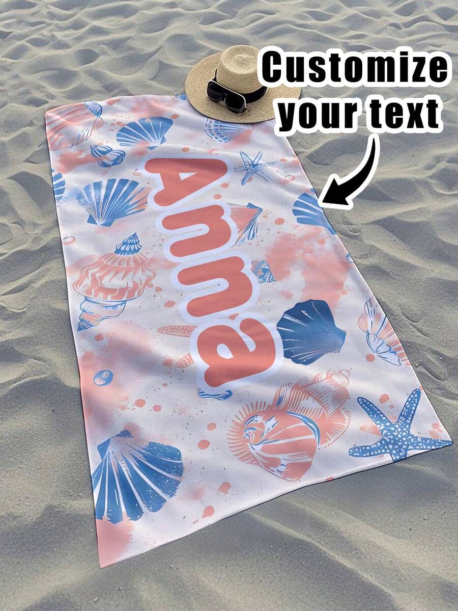 1pc Customized Text Printed Bath Towel, Beach Towel, Children's Towel, Pool Towel, Bathroom Towel, Vacation Gift, Beach Towel, Outdoor Travel, Beach Essential, Beach, Pool, Bathroom, Swimming Hall, Multi-Functional, Ornamental, Letter, Stylish, Modern, Colorful, Cute, Adorable, Casual, Custom, Personalised, Unique, Customized, Ideal Gifts For Him, Ideal Gifts For Her - Multicolor - View 1