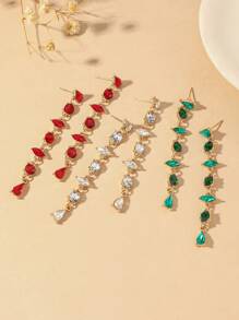 1 par de pendientes largos de mujer decorados con gota de agua geométrica, redonda y con rhinestones, para uso diario y festivo