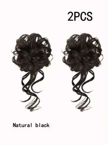 2pcs Cute Bun Hair Scrunchie, Kids Girls Fake Hair Buns Hair Band With Long Hair Extensions