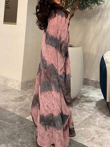 1 chiếc Abaya dáng rộng, thanh lịch, thoải mái, làm từ vải satin in họa tiết tinh tế, kiểu dáng Ả Rập Dubai, Saudi Arabia, thích hợp mặc hàng ngày và dự tiệc, không kèm khăn trùm đầu, phù hợp cho lễ Eid mùa xuân. - Nhiều màu - Xem 2