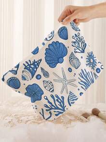 1pc Shell Pattern Print Toiletry Bag Travel Organizer, Suitable For Beach, Swimming Pool, Swimsuit, Travel Storage Bag, Cosmetic Bag, Makeup Bag, Vacation Organizer, Large Capacity Toiletry Bag For Lipstick, Brushes, Skincare, Phone, Coins, Small Items, Multipurpose Use At Home, Gift, Vacation And Holiday, Teenage Wash Bag, School Makeup Bag, Back To School Supplies, Cosmetics And Toiletries Storage, School Supplies, Storage Bag, Room Decor