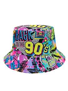 Cappello a secchio vintage con stampa graffiti anni '80-'90, cappello unisex da streetwear, hip hop, musica, adatto per feste