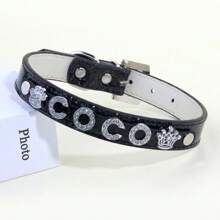 1pc Customizable Letter PU Base Collar With Various Rhinestone Letter Sequin Styles, Women Choker Collar