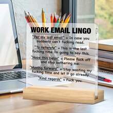 Funny Office Desk Decor, Sarcastic Work Gifts For Coworkers Colleagues Employees, Work Email Lingo Clear Desk Decorative Sign Humor Office Acrylic Sign Decoration - White - View 3