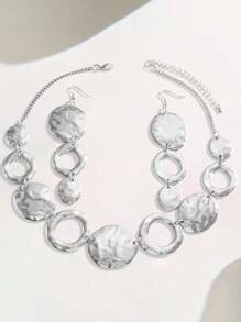 3pcs/Set Geometric Fashion Versatile Elegant Metal Collar Necklace Earrings Jewelry Set