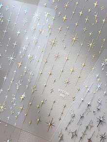1pc Four-Point Star Nail Stickers Foil Silver DIY Adhesive Nail Art Decoration Waterproof Single Pack Minimalist Sweet French Style Sexy Star Design Nail Decals Nails Nail Supplies - Gold - View 6
