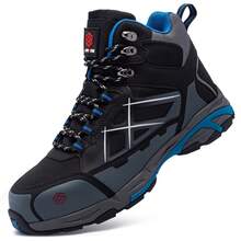 LARNMERN (Local Shipment) Steel Toe Boots Men's Anti Slip Work Anti Puncture Safety Boots Industrial Structure Comfortable Outdoor Hiking Military Tactical Shoes Anti Slip Men's Safety Boots - 黑藍色 - 查看 7