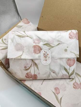 20张郁金香花图案薄纸，50*35厘米（19.7英寸*13.78英寸），适合DIY手工制作，桉树图案薄纸，复古宫廷泳池春景礼品包装纸，春季派对包装纸