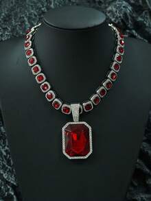 彩色宝石合金吊坠,搭配彩色宝石链,嘻哈项链 - 大寶石吊墜項鍊 - 查看 28