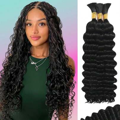 Human Braiding Hair Deep Wave Bulk Human Hair For Braiding Highlight Natural Black 100g No Weft Curly Braiding Hair Extensions For Boho Braids Wet And Wavy Braiding Human Hair Bundles