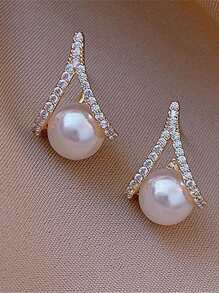 5Pcs/Set Fashionable Faux Pearl Stud Earrings, Versatile Minimalist Design Suitable For Women Everyday And Festival Wear