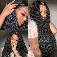 PQL HAIR 13X4 Glueless Wigs Human Blended Hair Pre Plucked Deep Curly Wave Lace Front Wigs Blended Hair Pre Plucked 13X4 HD Lace Front Wigs Human Blended Hair Deep Wave Bleached Knots Lace Wigs Hair 200% Density - Natural & Black - View 6