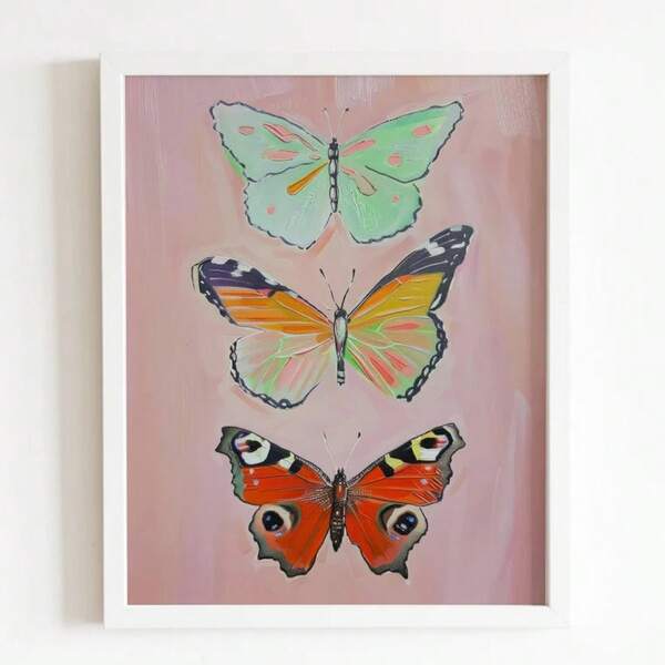 1pc, Wall Arts, Vintage Posters, Butterfly Wall Art Preppy Dorm Room Print Blush Pink Painting, Living Room Decor, Bedroom Decor Aesthetic, Housewarming Gift, Unframed