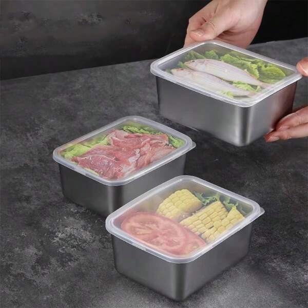 1/3pcs Stainless Steel Food Storage Containers With Lids - Leak-Proof, Stackable, Suitable For Camping, Picnic, Office And School, Great For Salads And Snacks, Picnic Essentials | Stackable Containers | Durable Food Storage, Food Storage Containers