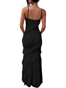 Women's Backless Bodycon Spaghetti Strap Elegant Ruffle Maxi Cocktail Party Dresses, 2025 QMO3 - 白色 - 查看 2
