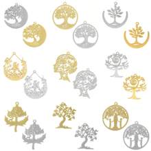 2pcs Fashionable 304 Stainless Steel Gold/Silver Plant & Flower Pattern Pendant, Vacuum Electroplated Durable Craft, Suitable For Necklace, Earrings, DIY Jewelry Making