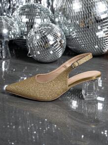 Women's Pointed Toe Crystal Heel Mary Jane Hollow-Out High Heel Pumps, Suitable For Outings, Parties, Weddings And Other Occasions
