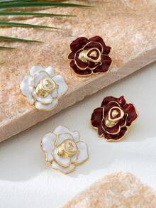 复古欧式多层油彩玫瑰花耳钉，个性时尚性感女士耳环，适合约会、休闲、度假