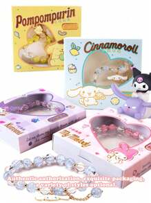 Sanrio 1Pc Sanrio Cute Hello Pendant Necklace Rhinestones Sweet Kitty Cat Kuromi Necklace My Melody Cinnamoroll Bracelet Set Birthday Gifts Cartoon Jewelry Accessories