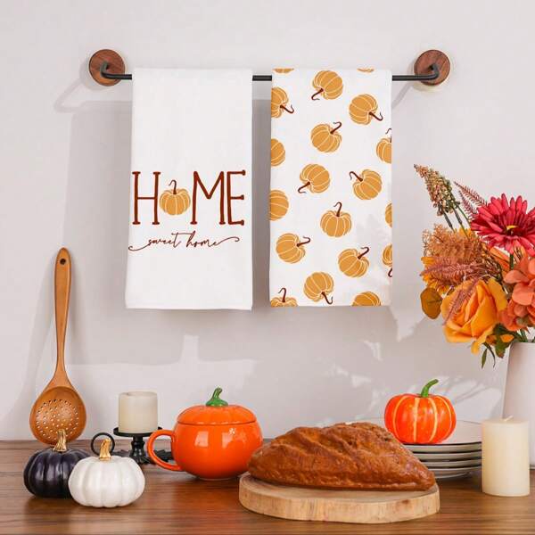 1pc/1set Pumpkin Design Super Soft Fiber Kitchen Dish Towel, Seasonal Kitchen & Dining Table Decor Napkin/Towel, Home Decor, Perfect Housewarming Gift