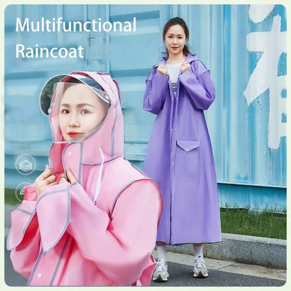 1pc Fashion Adult Rain Poncho, Essential For Rainy Days, Hot Selling, Unisex, Thickened EVA Material, Loose Fit And Long Length For Motorcycle/Bicycle Riding, Suitable For Sports, Outdoor, Hiking, Camping