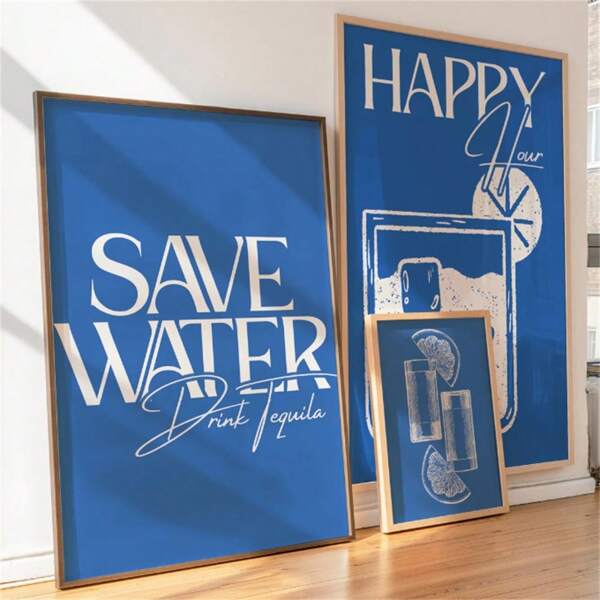 1 Pc Vintage Modern Bar Art Happy Hour Mural Tequila Canvas Print Poster Alcohol Drinking Glasses Vintage Alcohol Poster Modern Living Room Bedroom Frameless Decorative Painting