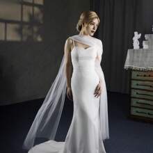 1 Peça Xale Longo de Tule Minimalista Feminino, Acessório Versátil para Festa, Casamento, Bolero