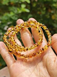 Natural Baltic Amber Beaded Layer Bracelet Or Necklace Million Years Gemstone Resin Fossilized Stone Indie Fashion Accessorize For Couple Nature Stone Gift