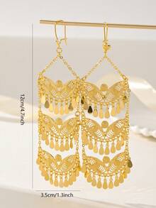 1 Pair Vintage Elegant Long Earrings With Coin & Tassel Pendant, Perfect Gift For Women For Daily, Holiday, Party Wear