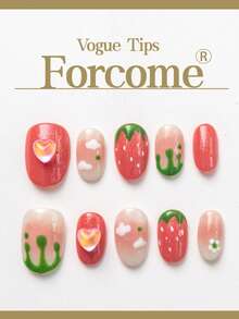 10 件夏季可爱指甲贴按压式日系短椭圆彩色多巴胺系列指甲贴手工美甲用品指甲