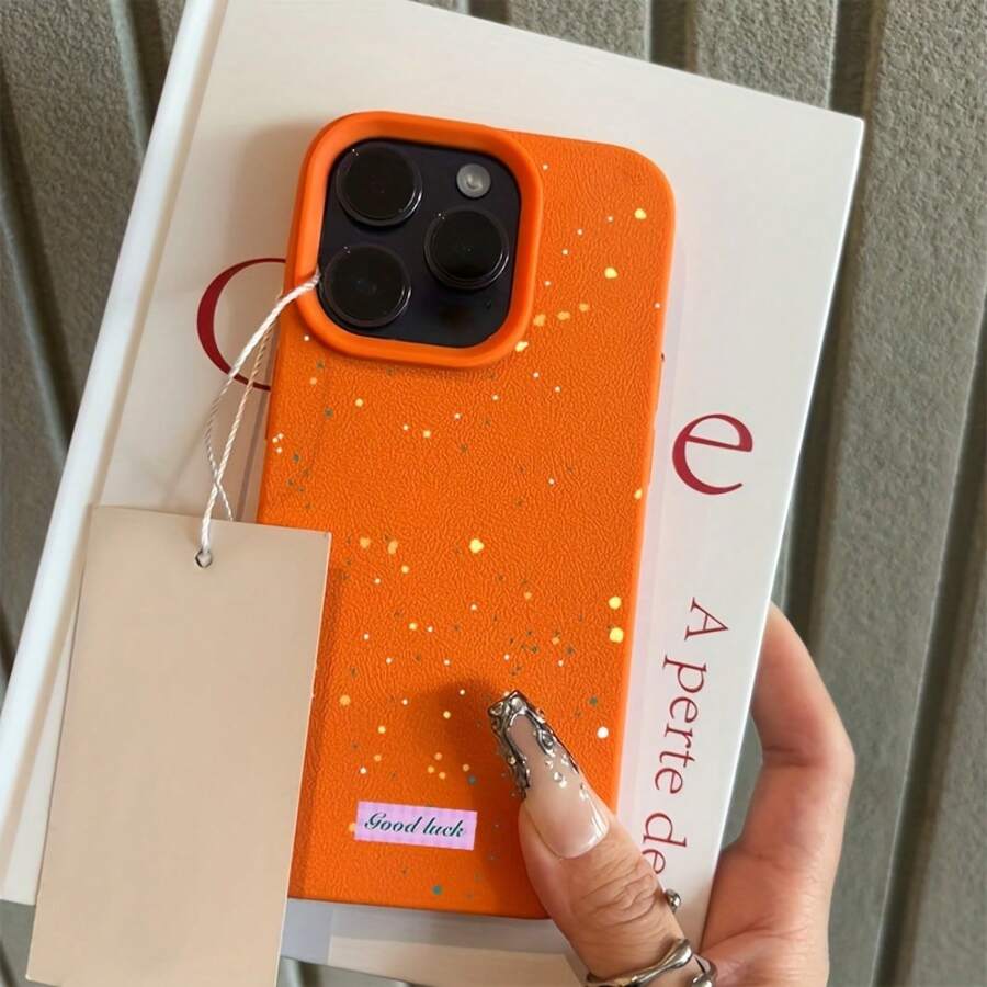 Große Loch Lederstruktur Handyhülle, kompatibel mit iPhone 17 Air/17/16E/15/14/13/12/11 Pro/Plus/Pro Max, X/XS/XS Max, TPU Weiche Hülle, Guter Griff, Modisch und Einfach, Stoßfest - Orange - Übersicht 1