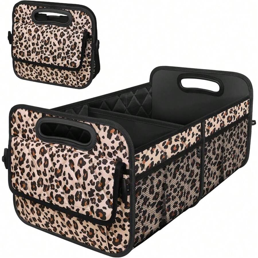 New Car Trunk Organzier For Suv,Car Organziers And Storage With 6 Big Pocket For Women/Men 50L Waterproof Polyester Trunk Organzier For Minivan/Truck(Medium,Leopard Print) - Leopard print - 查看 1