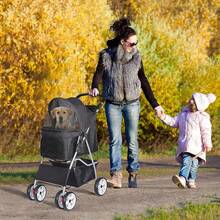 ZENY Foldable Pet Stroller, Cat/Dog Stroller With 4 Wheel, Pet Travel Carrier Strolling Cart With Storage Basket, Cup Holder (Black) - Black - View 2