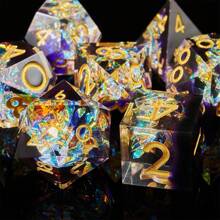 Exquisite Resin Gold Foil Dice Set, Complex Design With Multi-Faceted Shapes Including D20 - Ideal For Role Playing Games And Cthulhu Board Games
