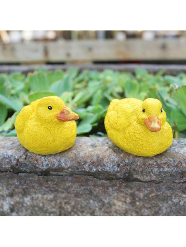 1 paire de canards jaunes mignons en résine, décoration de bureau, ornement créatif pour intérieur/extérieur, maison et bureau, cadeau pour les fêtes