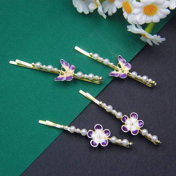 2pcs Floral & Butterfly Design Elegant Metal Hair Clips, Best Gift Choice For Everyday Wear, Shiny & Refined, Claw Clips, Hair Slide, Hair Claws