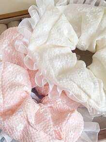 1pc Vintage Ditsy Floral Lace Trim Hair Scrunchie, Elegant Bun/Ponytail Hair Tie, Sweet Hair Accessory