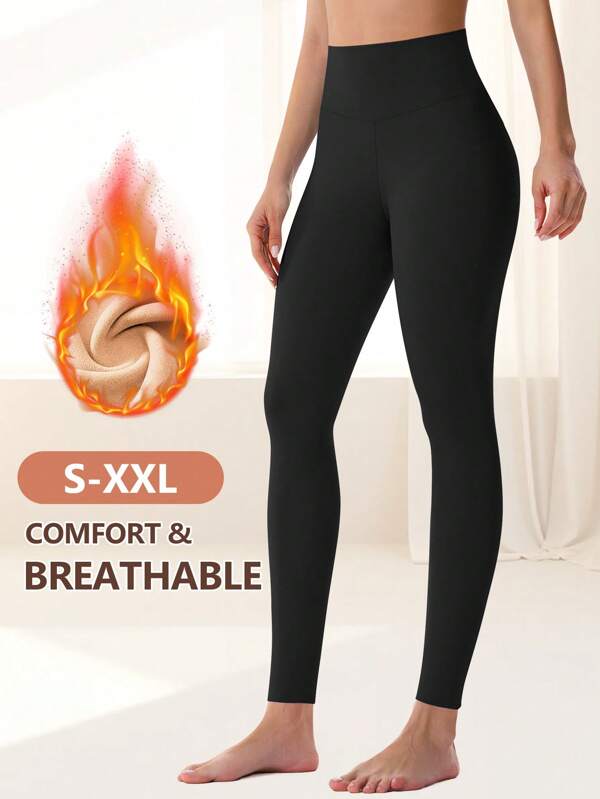 MEIYATING 1 pièce Pantalon thermique doublé chaud pour femmes, leggings thermiques slim fit pour l'hiver
