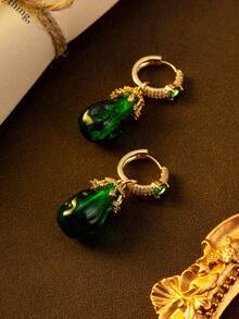 1 套祖母绿色串珠项链和耳环时尚首饰套装，优雅百搭，适合派对和场合