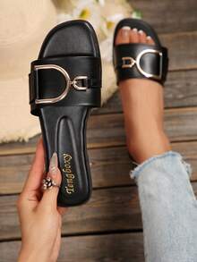 New Stylish Women Flat Sandals - Black - View 8