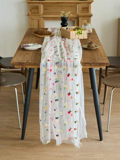 1 chiếc khăn trải bàn thêu ren hoa nhiều màu, phong cách tối giản lãng mạn kiểu Pháp dùng để trang trí nhà bếp, thích hợp cho các buổi họp mặt ngày lễ, tiệc sinh nhật, tiệc cưới, phông nền chụp ảnh