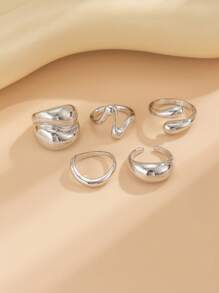 4pcs/Set Fashionable Asymmetric Water Drop Design Gold Rings, Vintage Minimalist Punk Style Unique Thick Metallic Jewelry, Suitable For Women's Everyday And Party Wear, Casual Outfit Matching, Holiday Gifts