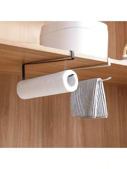 Soporte de pared para toallas de papel de cocina, estante para toallas de papel de gabinete, colgador de toallas sin agujeros, estante de almacenamiento de película de plástico de hierro