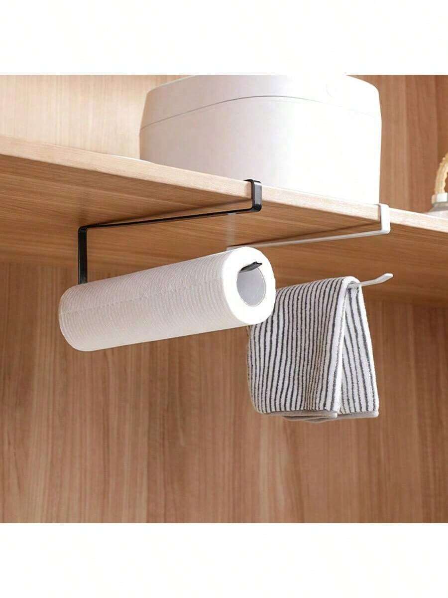 Wall-Mounted Kitchen Paper Towel Holder, Cabinet Paper Towel Rack, Hole-Free Towel Hanger, Iron Cling Film Storage Rack