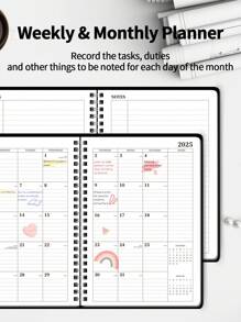 NEW 1pc Jan.2025 - Dec.2025 Monthly Planner,  + 5 Name Stickers Simple Loose Leaf Plan Book, PINK Daily & Weekly And Monthly Planner, Perfect For Meeting Agenda Records, Work Plan Reports, Study Plan Records, Daily Diary, Suitable For Office And Study,School Supplies,Back To School