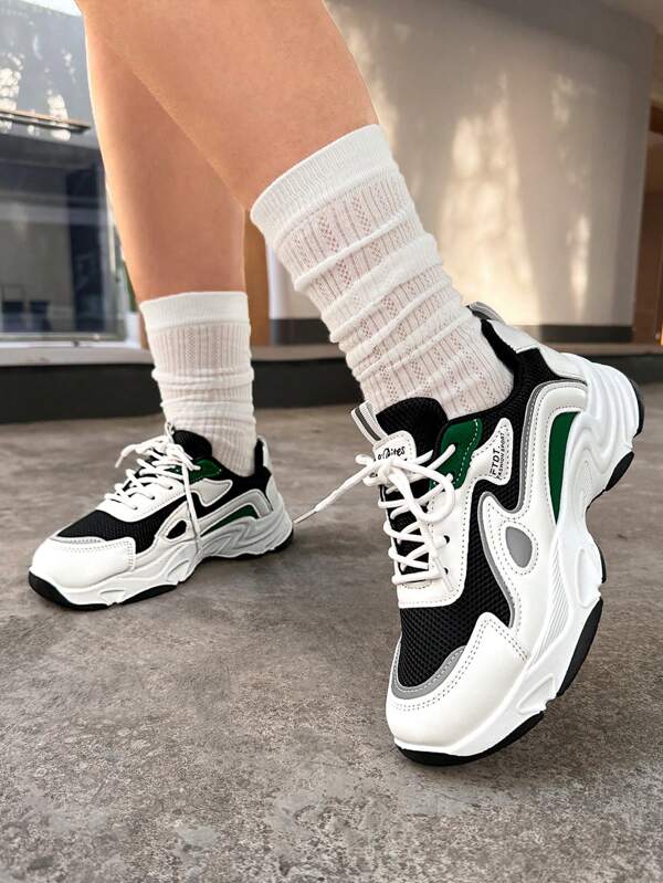 DareSee Women's Lace-Up Patchwork Colorblock Mesh Breathable Comfortable Fashion Chunky Sneakers Music Fest Y2K Fest Autumn Christmas Christmas Winter Christmas Gifts