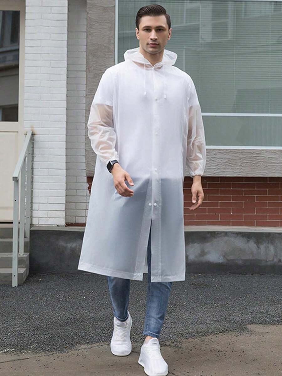 1pc Reusable Thick Rain Poncho, Portable Adult Waterproof Raincoat For Outdoor Travel, Men & Women Insulation, Galentines, Puppy, Carnival,Spring Summer Picks,Brides Maid Gifts,Room,Bedroom Decor,Beach,Travel,For Men,For Women,Vacation,Cute Stuff - White - View 1